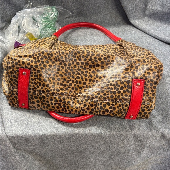 Kate Spade leather Leopard Print Tote Bag with Red Accents purple lined purse - Picture 10 of 12